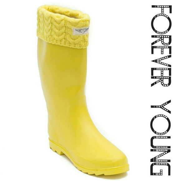 Women's Rainboots, Tall Rain Boots with Cuff, #3104, Yellow - Picture 1 of 4